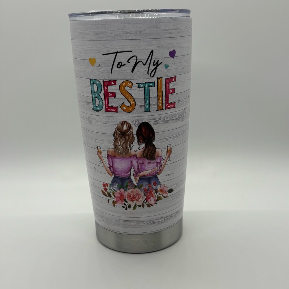 Bestie Friendship Tumbler with Floral Design